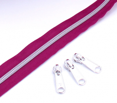 Endlosreißverschluss metallisiert beere/ silber (1m)